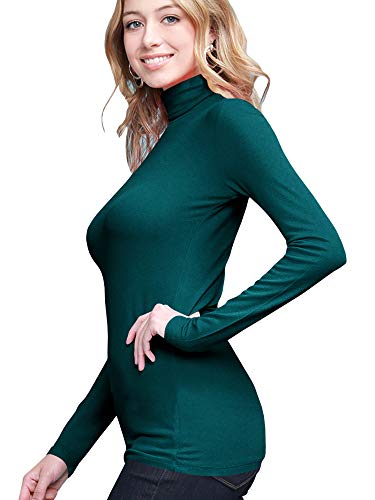 Image of Lock and Love Women's Turtleneck Top Lightweight Long Sleeve Slim Fit Pullover, Soft Rayon Stretch Layering Basic, S-3XL