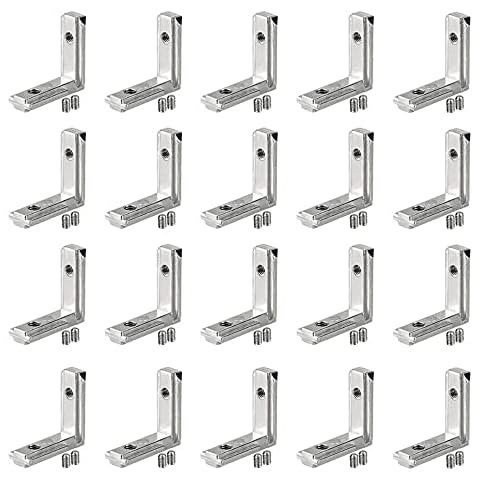 luou 20 Pcs T Slot Eckwinkel Slot Eckverbinder mit Schraube, T Slot T-Nut Innenwinkel 90°Zinklegierung Profil L-Form Halterungen Aluminiumprofil,Fester Winkelverbinder Verstärkung Klammer (EU-2020) Cover