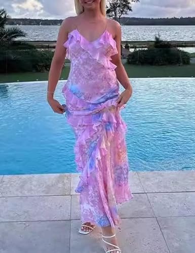 Image of Women Summer Elegant Sling Midi Ruched Bodycon Dress Solid Color Backless Slim Party Cocktail Dresses