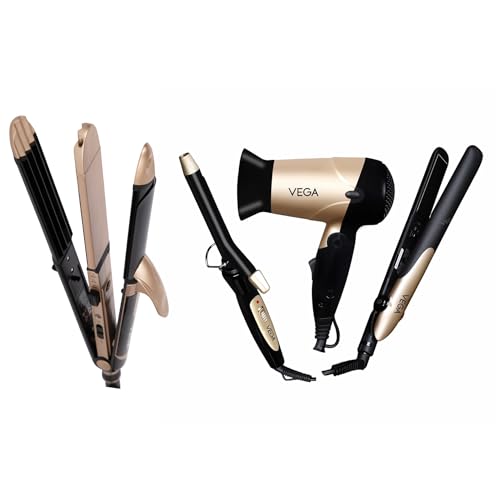Image of VEGA 3 in 1 Hair Styler, 55 Watts (VHSCC-01), Black & VHSS-03 Miss Versatile Styling Kit (Black)