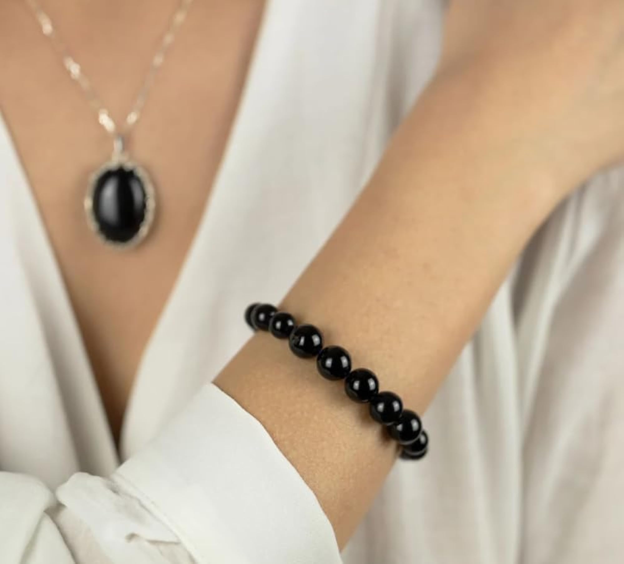 Women's A1++ Natural Black Agate Bracelet, Certified