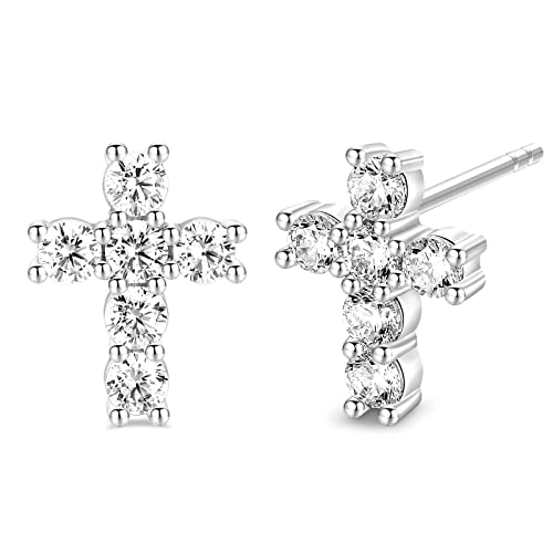 Trumium Cross Earrings For Men Women 925 Sterling Silver Hypoallergenic Silver Gold Stud Earrings White Cubic Zirconia Earrings Studs #TOP9