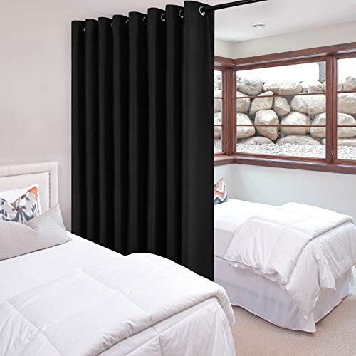 Image of DWCN Room Divider Curtain - Extra Wide Blackout Curtain for Sliding Glass Door, Living Room, Bedroom Partition and Shared Office Space, 1 Grommet Curtain Panel, 15ft Wide x 8ft Tall, Black