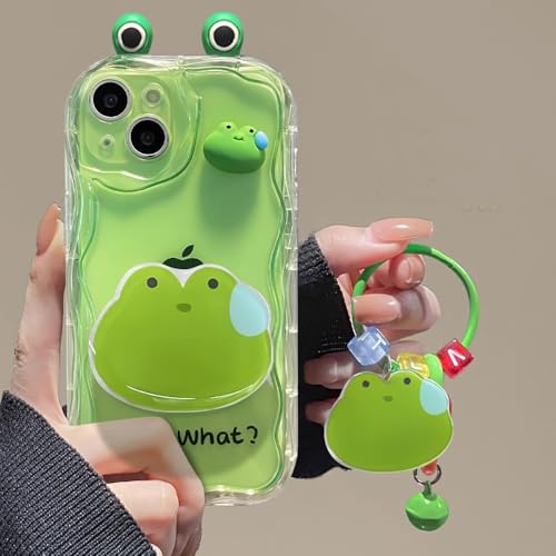 Coque iPhone 15 grenouille dessin animé avec support, le cadeau idéal pour filles et garçons