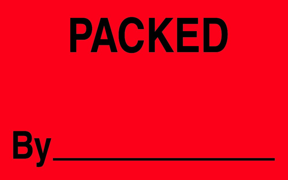 Tape Logic Aviditi Tape Logic 1 1/4" x 2","Packed by_" Fluorescent Red Warning Sticker, for Shipping, Handling, Packing, and Moving (1 Roll of 500 Labels)