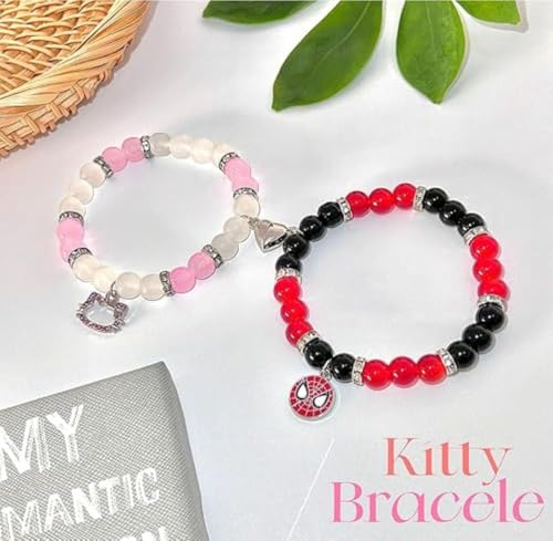 Image of Spiderman Kitty Magnetic Friendship Bracelets, Couple's Bracelets, Valentine's Day Gifts for BFF, BF, GF, Women, Men, Girls, Kids
