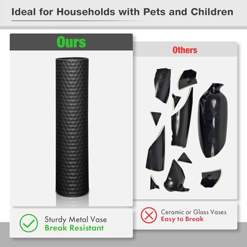 Tall Black Floor Vase: 27.7 Inch Extra Large Decorative Vases for Living Room Modern Tall Vases for Floor with Hammered Honeycomb Big Metal Standing Vase for Corner Office Home Set of 2 - Image 6