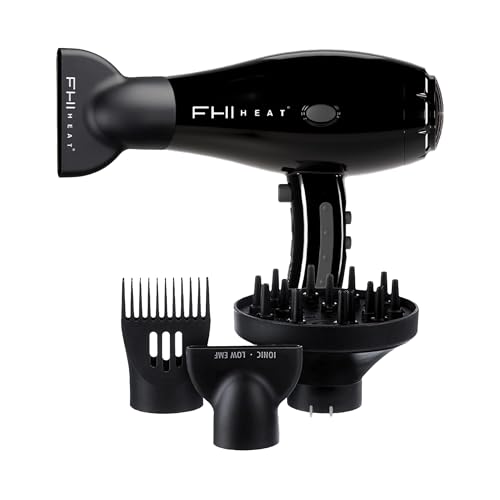 FHI Heat 2000 Pro Nano Hair Dryer with Attachments – Professional 1875W FHI Blow Dryer w/High-Velocity AC Motor, 12 ft.Chord, HydraHeat Technology, Customizable Heat & Airflow - Black