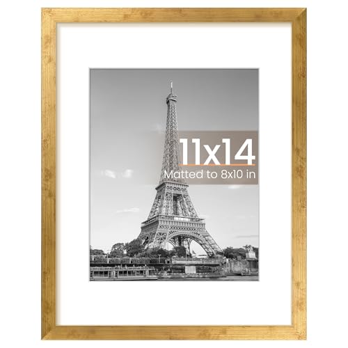 Image of upsimples 11x14 Picture Frame, Display Pictures 8x10 with Mat or 11x14 Without Mat, Wall Hanging Photo Frame, Bronze, 1 Pack