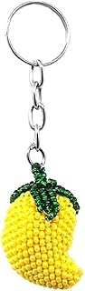 Mango Fruit Czech Glass Seed Bead 3D Figurine Keychain Metal Ring - Handmade Gifts Boho Car Keys Bag Food Accessories