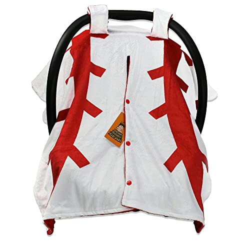 Image of Dear Baby Gear Car Seat Cover for Boys & Girls - Baby Carseat Canopy w/Snap Opening - Infant Seat Cover - Stroller & Nursing Covers - Newborn Carrier Canopy - 40x30" (Baseball Print - Red Dot)