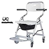 Mobile Shower Chair with Wheels Toilet Chair, 4 Wheel Brakes(360°) Safety Seat Foldable Elderly Disabled Person