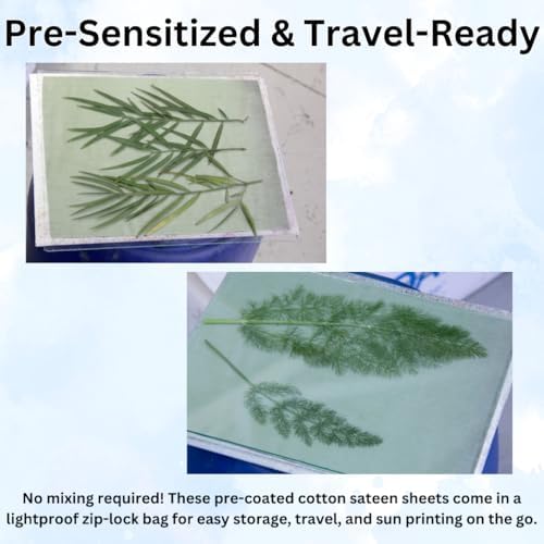 Jacquard Cyanotype 원단 시트, 쉬운 햇빛 프린팅을 위한 사전 민감성 면 새틴, 전문가 품질의 원단 시트, 노출 및 헹굼, 자외선으로 멋진 시아노타입 프린트 만들기, 10팩 — 사진 3