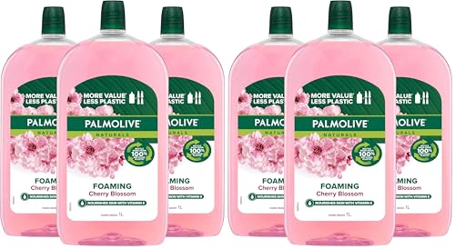 Palmolive Foaming Liquid Hand Wash Soap 3L (3 x 1L packs), Cherry Blossom Refill and Save, No Parabens Phthalates and Alcohol, Recyclable Bottle (Pack of 2)