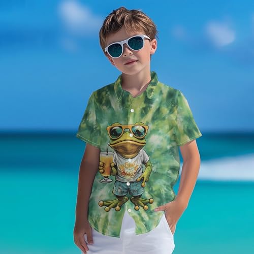 Image of Kids Tie-dye Hawaiian Shirt 80s Button Down Retro Short Sleeve Casual Beach Tropical Funny Party Outfits for Boys