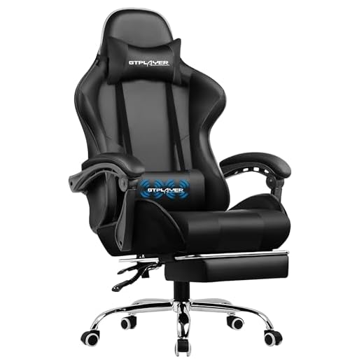 GTPLAYER Silla Gaming con Masajeador Ergonómica Silla Gamer con Reposapiés Reposacabeza, Silla de Oficina Ergonómica, Soporte Lumbar, Silla Juego Ajustable en Altura, Negro