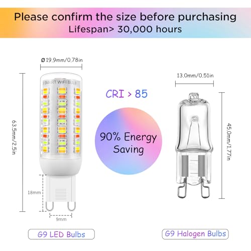 I-SHUNFA Wi-Fi RGBCW Smart G9 LED Bulbs,Compatible with Alexa/Google Home,Multicolour Dimmable,2700K-6500K,AC 230V 4W,400LM Brightness Adjustable 1%-100%,with Musical Rhythm LED Light Bulb,3 Pack - Image 4