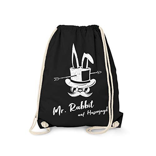 Fashionalarm Turnbeutel - Mr. Rabbit auf Hasenjagd - Mochila de deporte con texto en alemán como idea de regalo, color Negro , tamaño talla única