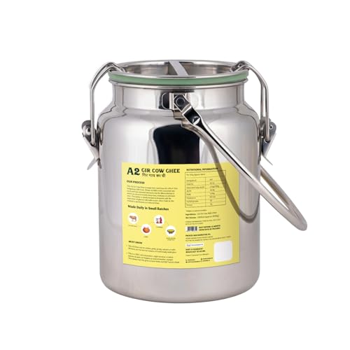 Image of Vediko Origins A2 Gir Cow Ghee 5L | Curd-Churned & Firewood-Cooked | Grass-Fed Desi Gir Cows | Pure, Natural, Danedar, Ayurvedic, Lactose-Free & Gluten-Free Ghee | Leakproof & Reusable Stainless Steel Dolchi (5L)