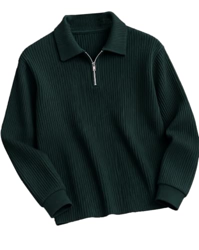 Image of AUSK Men's Cotton Blend Rib Knit Textured Full Sleeve Polo T-Shirt | Regular Fit Zip Polo Neck Smart Casual T Shirt for Men | Stylish Fashion & Casual Wear Tshirt for Men