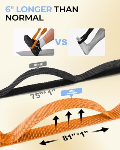 Image of Trideer Stretching Strap with Loops & Leg Lifter, Non-Elastic PT-Style Physical Therapy Strap for Knee Replacement Rehab, Hamstring, Calf & Back Stretcher Mobility, Hip, Shoulder & Yoga