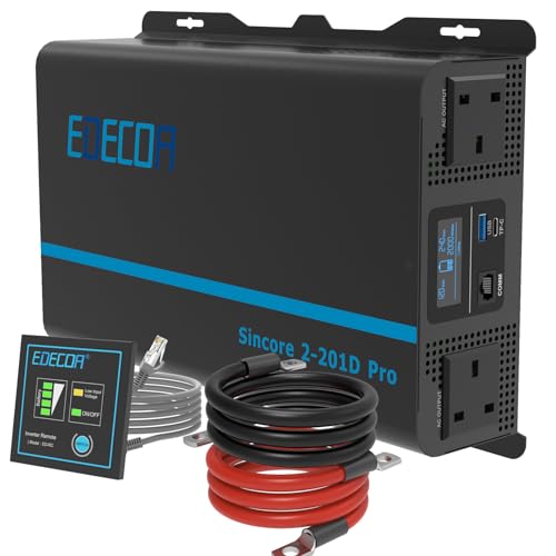 EDECOA 2000W Pure Sine Wave Power Inverter 2000 Watts DC 12V to 240V AC Car Power Converter 4000W Peak with USB Port Type-C Port, UK Outlets, Remote Controller