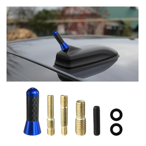 Sylvil Car Short Antenna, 1.37" Aluminum Radio Antennas Replacement, Carbon Fiber Antenna Kit with Screws, AM/FM Roof Mount Car Radio Reception Antennas Mast for Most Cars SUVs (Blue)