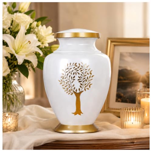 Memorials Cremation Urns for Adult - Adult Funeral Urn Handcrafted - Handcrafted Cremation Urn, Large Burial Urns for Ashes Adult - Yellow Ivory by Alpha Living Home - Used condition - US$42.82