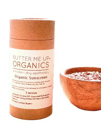 Butter Me Up Organics Natural Zinc Oxide Sunscreen SPF 45+, Reef-Safe, Non-Nano Mineral Sunblock, Water-Resistant with Shea Butter &amp; Coconut Oil, Chemical-Free, Eco-Friendly, 3oz Stick