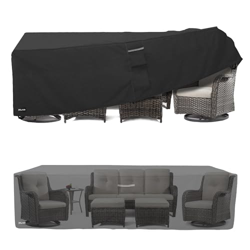 Image of ANartcle Patio Furniture Covers 111L x 74W x 28H inch,600D Waterproof Heavy Duty Outdoor Furniture Covers,Outdoor Wicker Furniture Set with Swivel Patio Chairs General Purpose Furniture Cover,Black