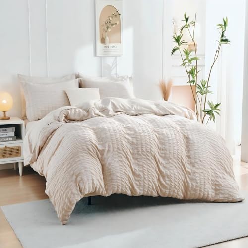 image for HYMOKEGE Beige Duvet Cover Queen Size, Ultra Soft & Breathable 3PC See