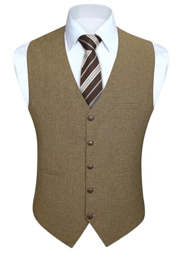 HISDERN Men's Suit Vest Vintage Tuxedo Vests for Men Business Formal Dress Suit Prom Waistcoat with 3 Pocket