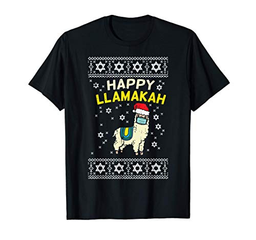 Happy Llamakah Llama In Mask Ugly Hanukkah Quarantine Gift Camiseta