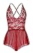 JuicyRose Women Sexy Lingerie Teddies Sheer Lace Halter Babydoll Crotchless (US L/Tag XL, Red)