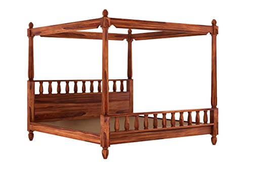 Image of Sheesham Solid Wood Allure Poster Bed Wooden Double Bed Cot Bed Furniture for Bedroom Home and Hotel (Honey Colour, King)