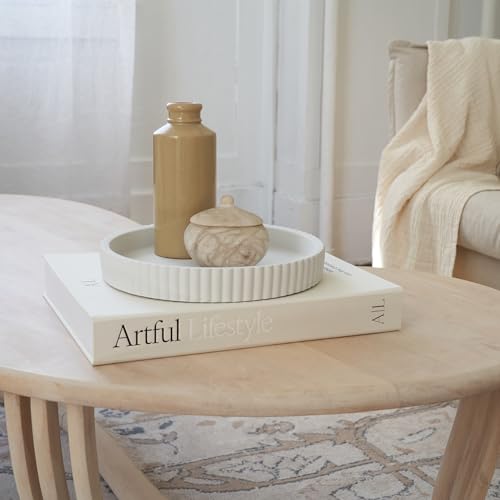 Decorative Concrete Tray & Book Decor Set - Scalloped Tray & Linen Box Enhance Your Coffee Table or Bookshelf Decor - Stylish Home Decoration for Your Living or Dining Room & as a Housewarming Gift - Image 7