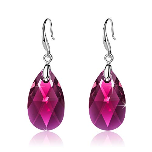 EVEVIC Swarovski Crystal Teardrop Dangle Hook Earrings for Women 14K Gold Plated Hypoallergenic Jewelry