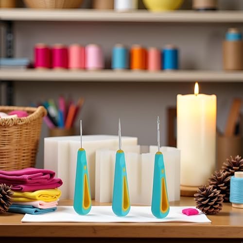 Image of Jizlan 3Pcs Green Round Hole Cone Hand Drills Punch Needles for DIY Silicone Mould Making, Candle Wick Punching, Rug Punching