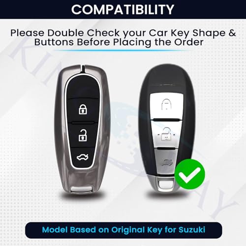 Image of KINGSWAY Maruti Suzuki Car Key Cover and Keychain Perfect Shape and Compatible with 3 Buttons Smart Key of All Maruti Suzuki Cars, Remote Key Shell, Car Key Chain Cover, 360 Protection, Gunmetal Grey