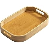 Rosoy 竹製 取っ手付 トレイ 洗える ランチトレー おしゃれ 軽量 耐久性木製 角型 お盆 円形 卓上用 和風 ティー カフェ ナチュラル 卓上用 和風 ティー カフェ ナチュラル 木製 業務用 (33*22*5)