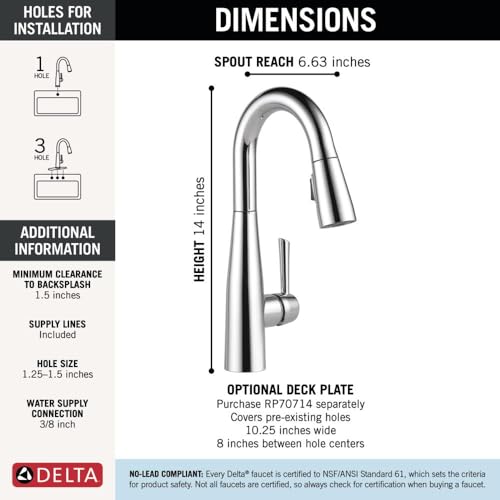 Image of Delta Faucet 9913-DST Essa Single Handle Bar /Prep Faucet with Magnatite Docking and Touch-Clean Spray Head, Chrome