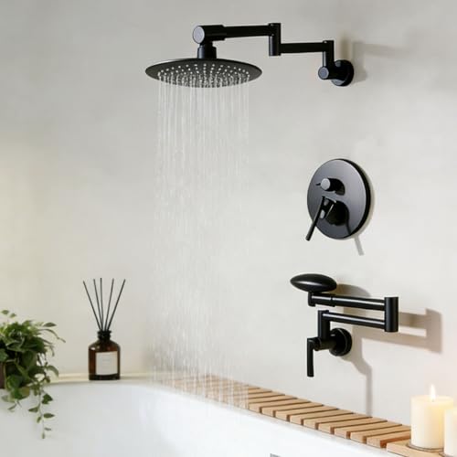 Black Tub Shower Faucet Set with Shower Valve and trim kit, Shower Head and...
