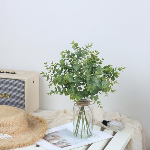 Zheart Fake Eucalyptus Stems in Glass Vase with Faux Water,14" Artificial Plants Eucalyptus Leaves for Shelf Desk Bathroom Farmhouse Room Coffee Table Home Decor (Sage Green) - Image 5
