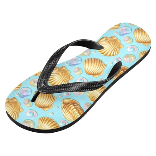 Seashell Pearl Cyan Flip Flops for Beach Thong Sandals Anti-slip Lightweight Shower Shoes for House Indoor Outdoor2