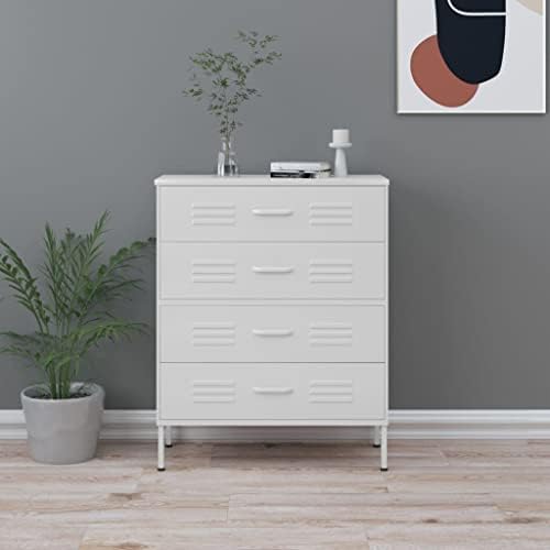 GOLINPEILO 4 Drawer Dresser, Metal Drawer Chest, Nightstand File Cabinet with 4 Drawers, Metal Tall Storage Dresser Cabinet Organizer Unit with 4 Legs, Steel, Style A / 31.5" x 13.8" x 40" White