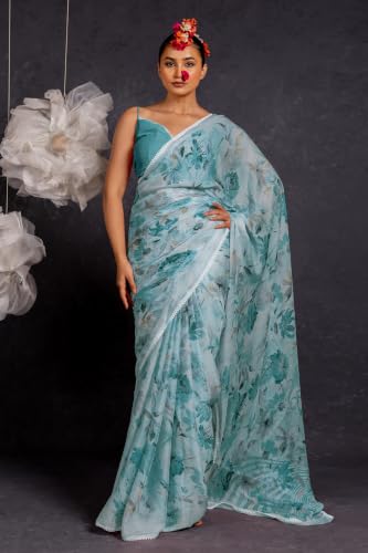 Image of MIRCHI FASHION Saree for Woman Georgette Floral and Leaf Printed | Elegant Farewell and Ceremonial Women's Sari with Blouse Piece