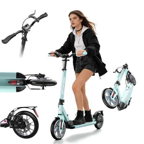 GHBXJX Tretroller Erwachsene bis 150 kg – Klapproller mit 230 mm Rädern & ABEC-9, höhenverstellbarer Cityroller großräderig mit Scheibenbremse & Stoßdämpfer, Scooter ab 8 Jahren, Jugendliche,Blau