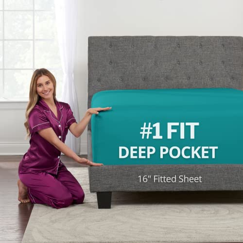 Kids Twin XL Fitted Sheet Only – Real 16” XL Twin Fitted Sheets Fit Perfectly 14”–18” Deep Mattress & Toppers – Lovely Feel – 1 Piece Bottom XL Twin Sheets Deep Pockets Fitted Twin Extra Long – Teal