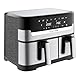 Jamie Oliver by Tefal Dual Drawer Heißluftfritteuse, Doppelkammer, 2 unabhängige Garzonen, 8 automatische Programme, 8,3 L Gesamtfüllmenge, Schwarz/Edelstahl, EY90JDE1