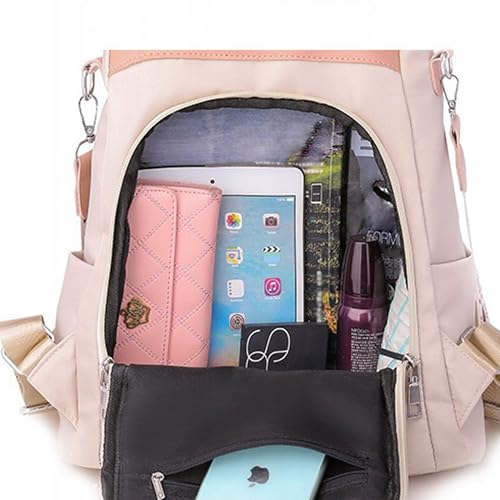 Little Angel Damen Rucksack mit Stickerei – 2-in-1 Rucksack & Handtasche mit Blumenmotiv – Umhängetasche multifunktional für Alltag, Reisen, Uni, Schule – Wasserabweisend, leicht, modisch (Beige)